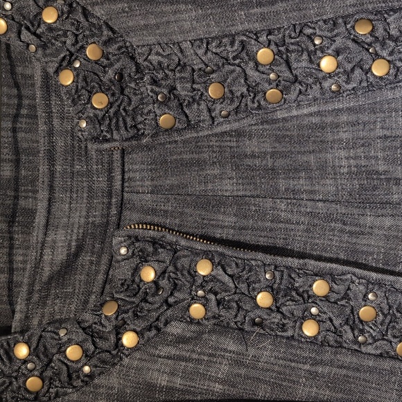 Denim look flared skirt suit w brass hardware - Picture 3 of 4